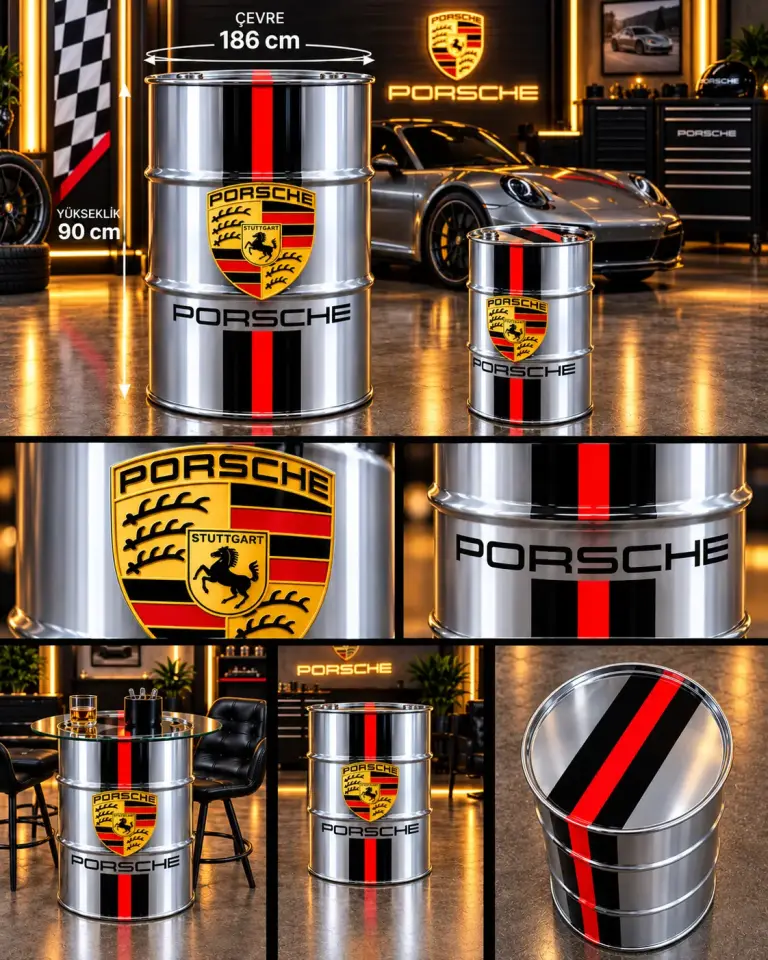 Porsche Dekoratif Varil | Özel Tasarım Garaj Dekorasyonu