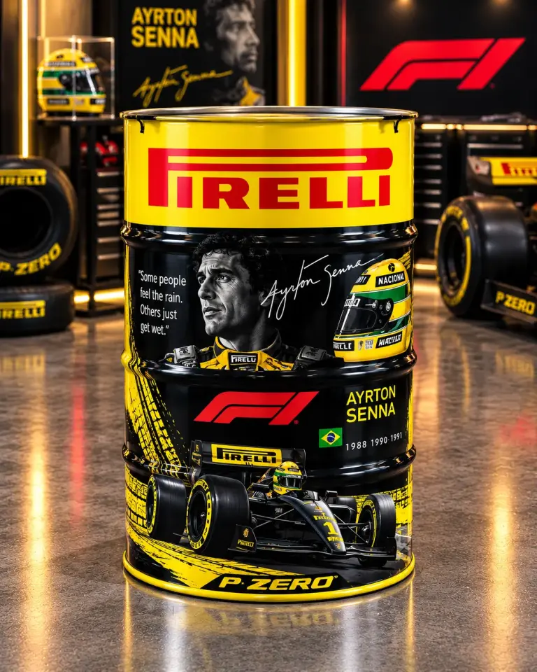Pirelli Ayrton Senna Dekoratif Varil – Formula 1 Garaj Dekorasyonu
