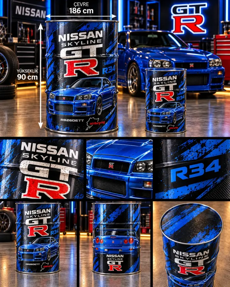 Nissan Skyline GT-R R34 Dekoratif Varil – JDM Garaj Dekorasyonu