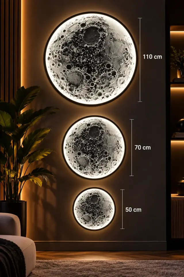 3D Ay Duvar Dekoru – LED Işıklı Dolunay Tasarımı