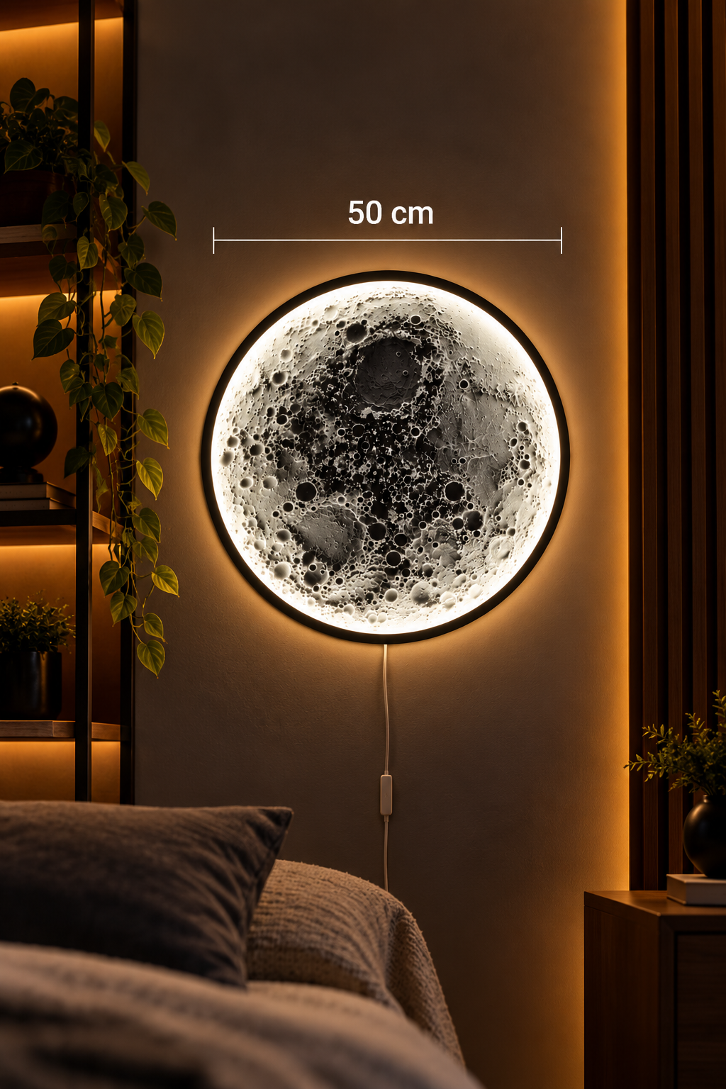 3D Ay Duvar Dekoru – LED Işıklı Dolunay Tasarımı 50 * 50 CM