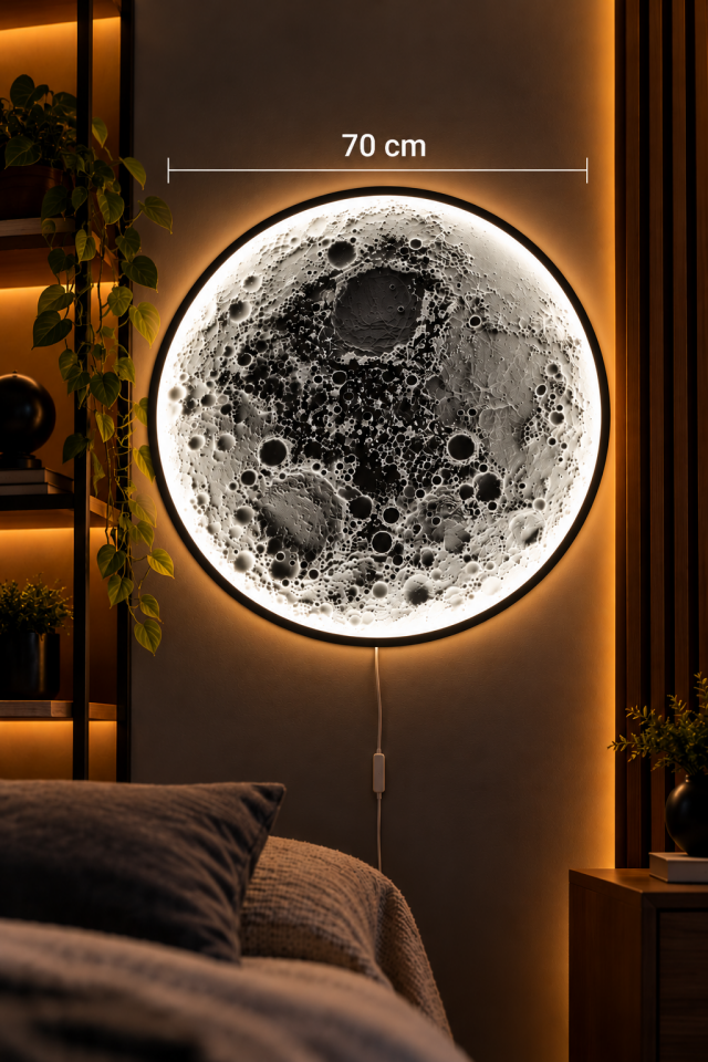 3D Ay Duvar Dekoru – LED Işıklı Dolunay Tasarımı 70 * 70 CM