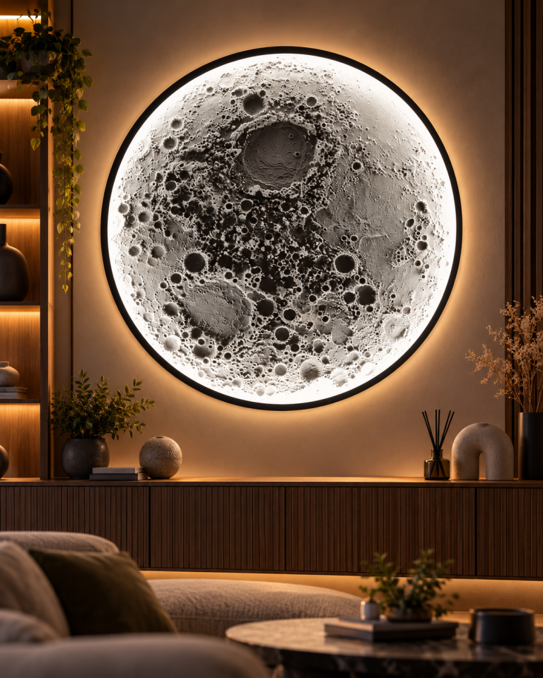 3D Ay Duvar Dekoru – LED Işıklı Dolunay Tasarımı 100 * 100 CM