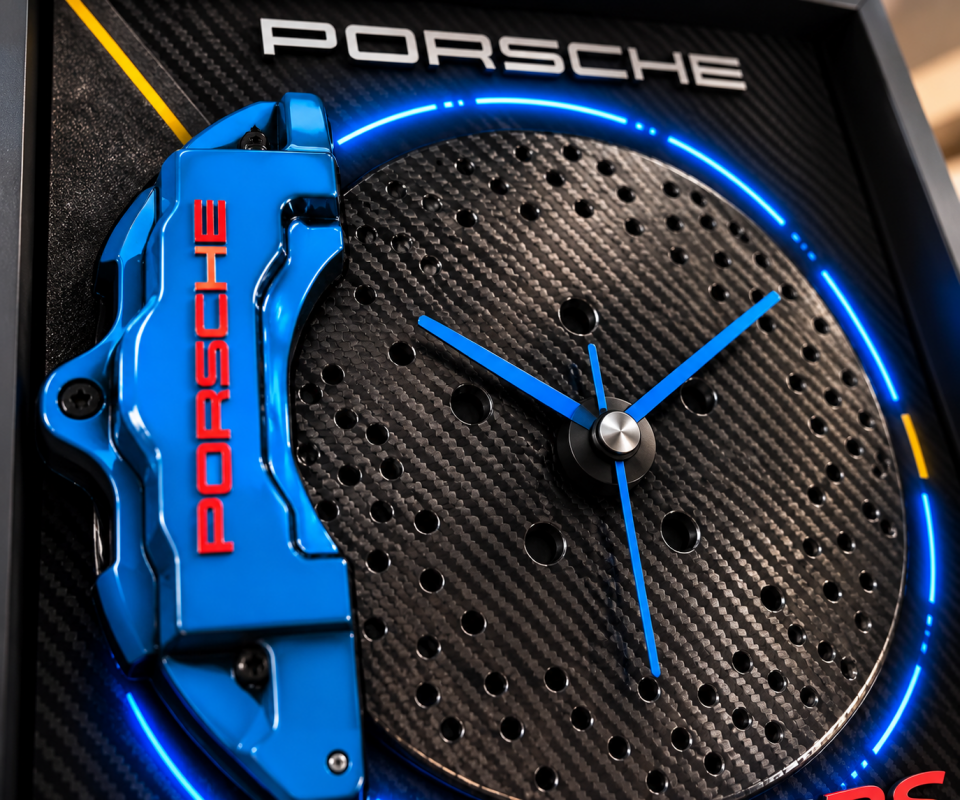 Porsche 911 GT3 RS – LED Işıklı 3D Fren Diski Saatli Dekoratif Tablo